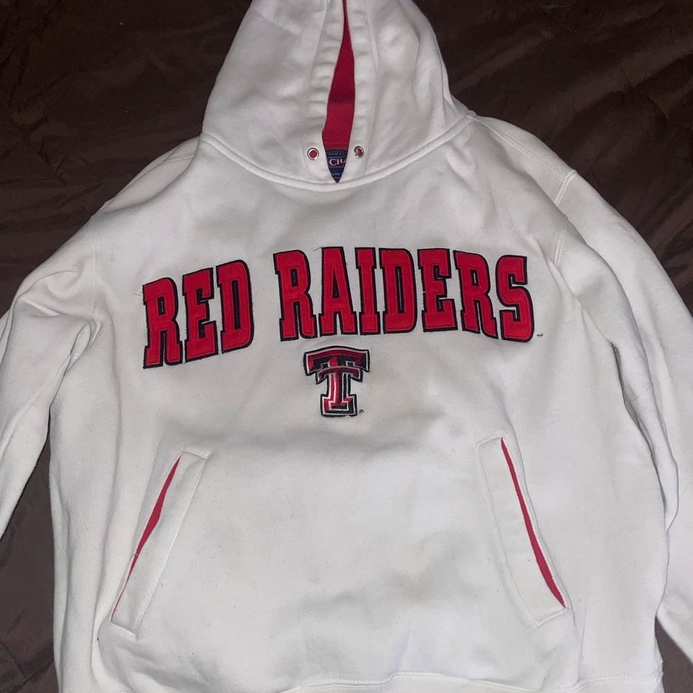 Champion White and Red Texas Tech Hoodie
